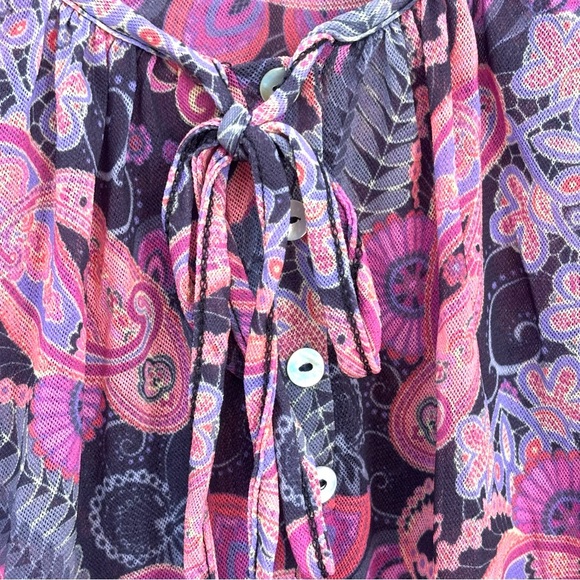 Anthropologie Daisy & Clover Mesh Paisley Floral Peasant Top Boho Multicolor XL - Picture 5 of 13